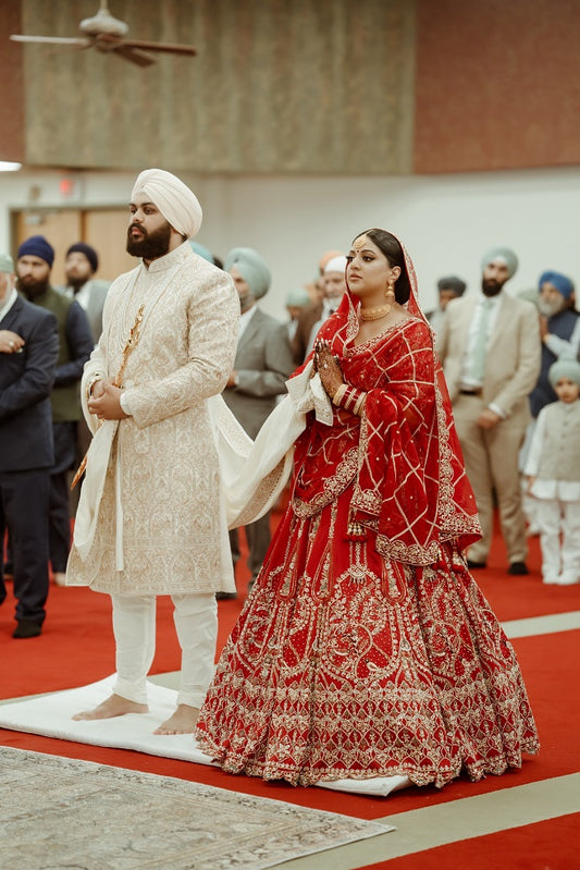 Clients wearing Wellgroomed Designed Red Bridal Lehenga and Sherwani
