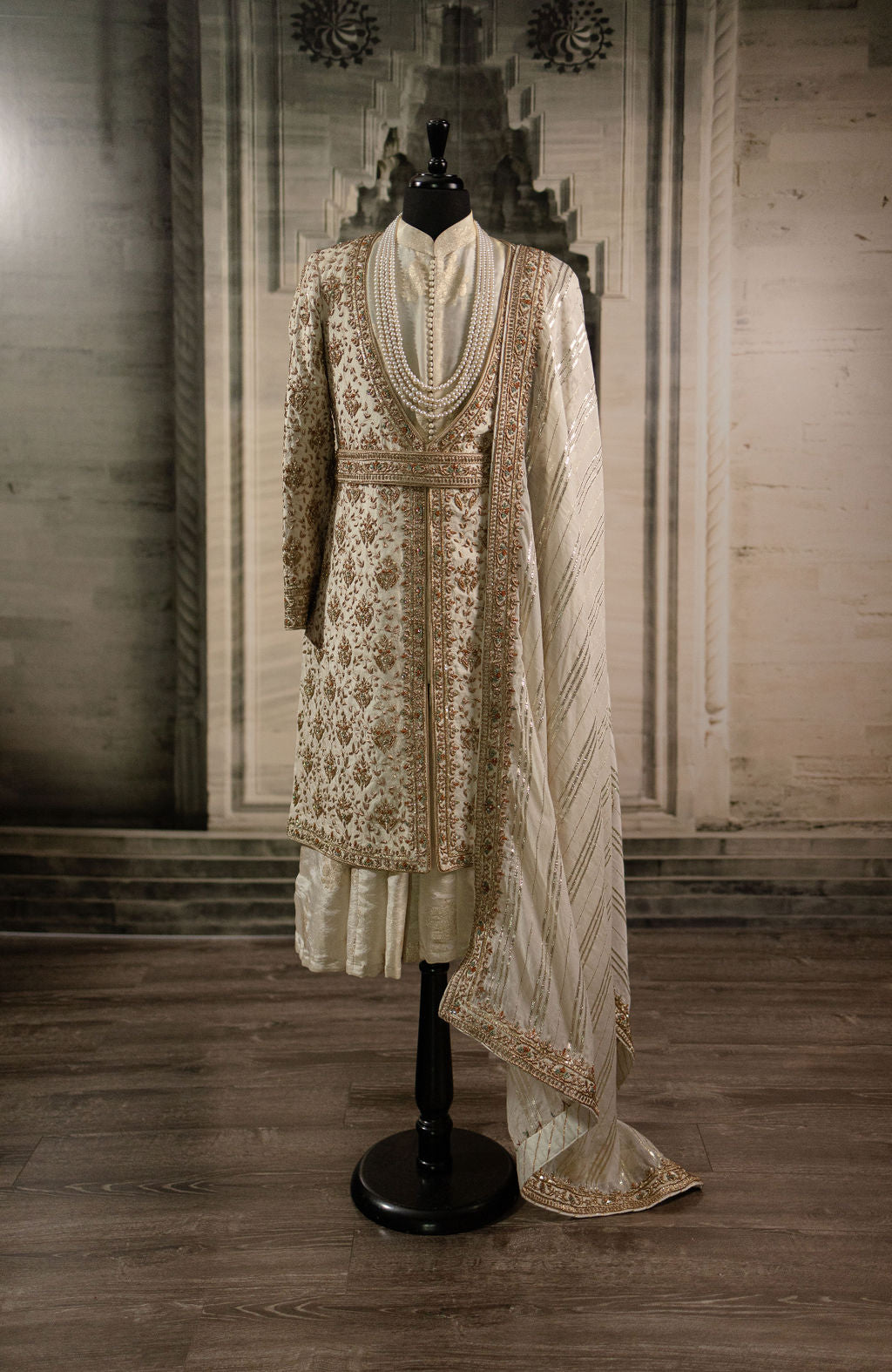 Ivory Maharaja Sherwani with hand embroidery