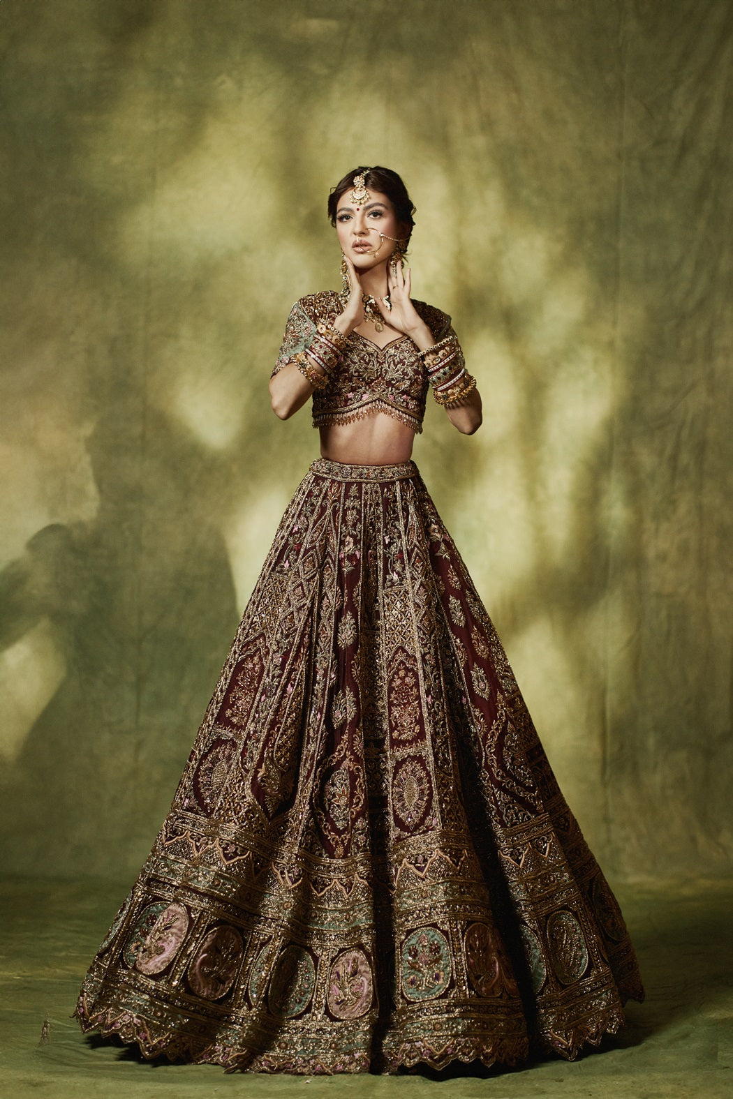 Bahaar burgundy Zardozi bridal lehenga by WellGroomed
