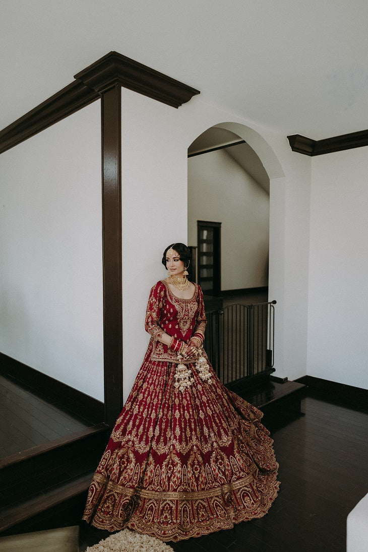 Zeenat burnt red Punjabi kurti lehenga by WellGroomed