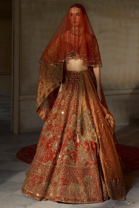 Aged Tangerine Lehenga