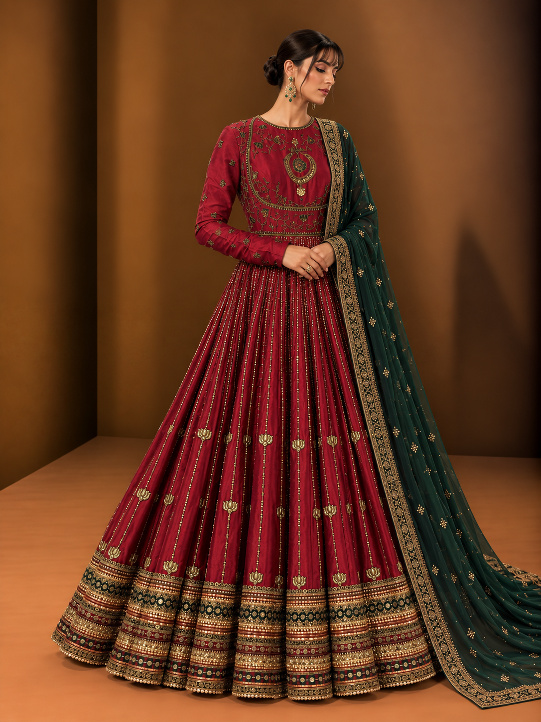 Maroon and Emerald Embroidered Bridal Anarkali – WellGroomed Designs
