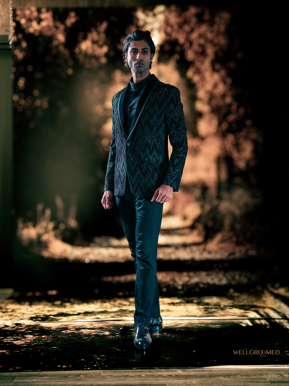 Geometric black embroidered blazer by WellGroomed