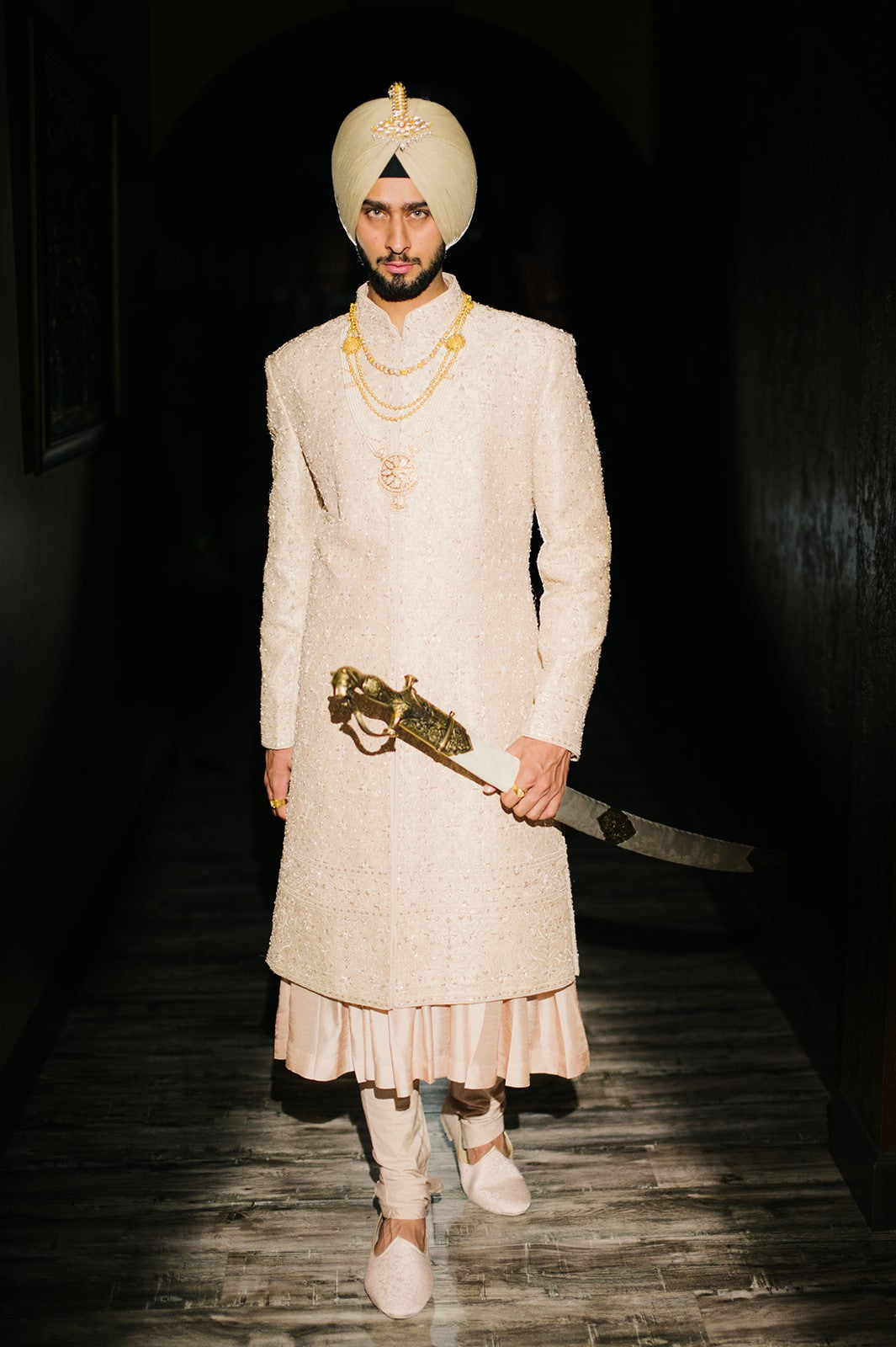 Druv blush floral embroidered groom sherwani by WellGroomed