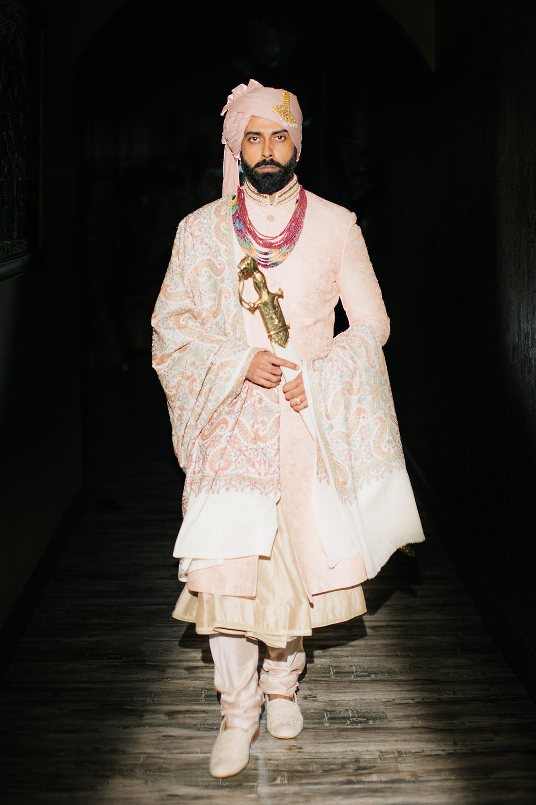 Zan blush Lakhnawi groom sherwani by WellGroomed