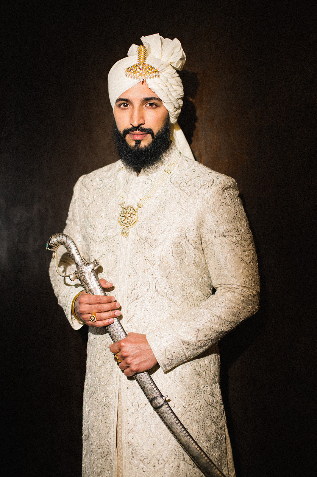 Ansh off-white honeycomb groom sherwani by WellGroomed