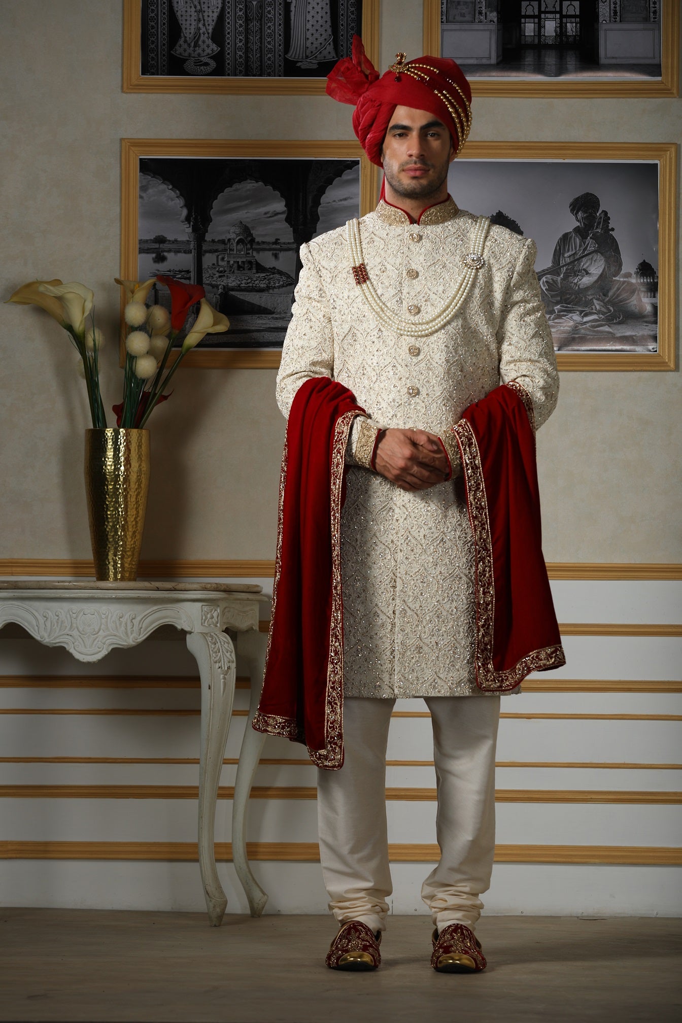 White sales sherwani shoes