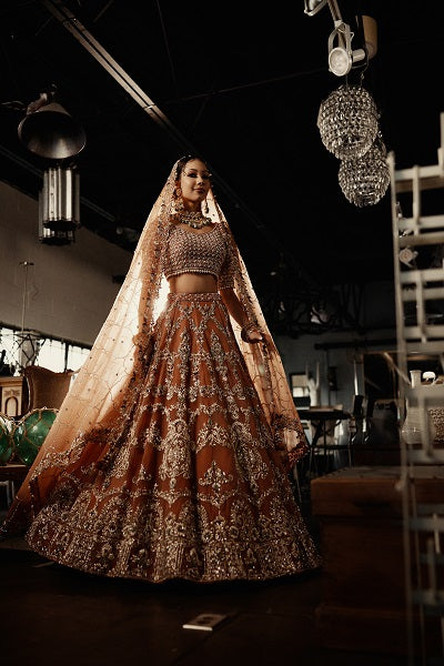 Aradhya burnt orange bridal lehenga by WellGroomed