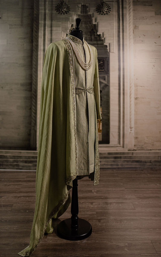 Green Shervani with Cape