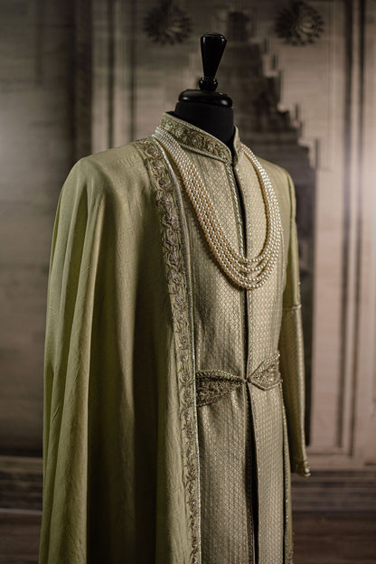 Green Shervani with Cape