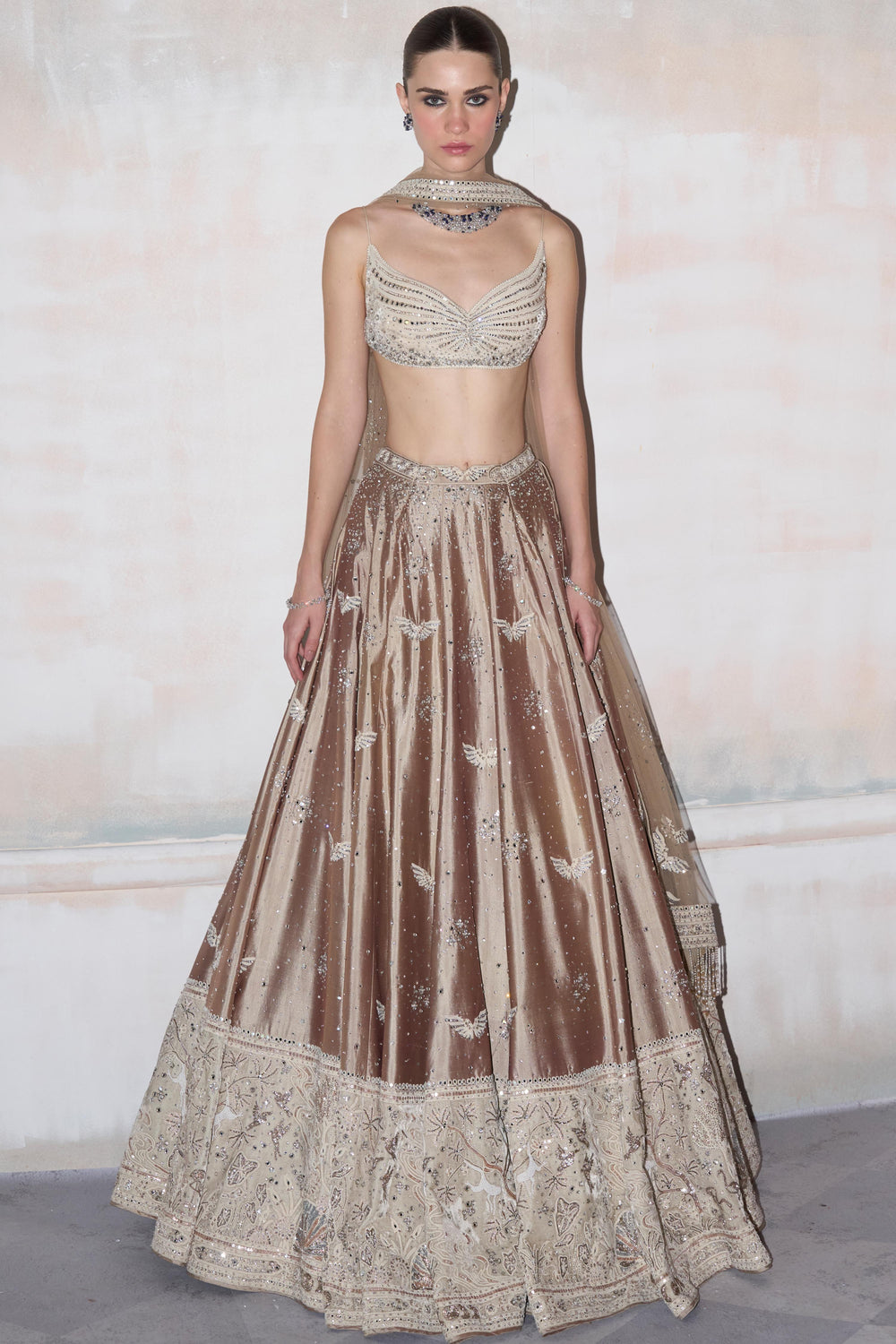 Champagne Brown Tissue Lehenga