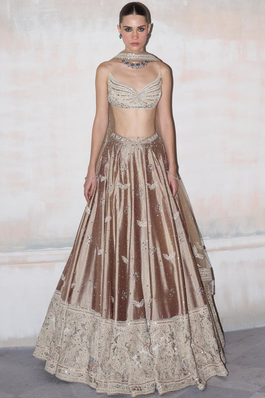 Champagne Brown Tissue Lehenga