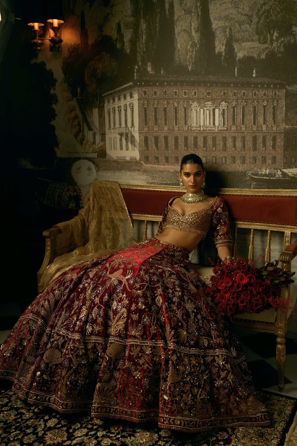 The Royal Savannah Oxblood Lehenga