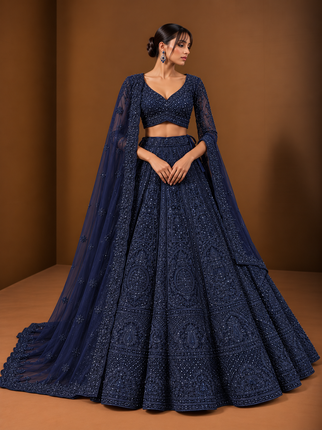 Midnight Blue Tonal Embroidered Bridal Lehenga – WellGroomed Designs