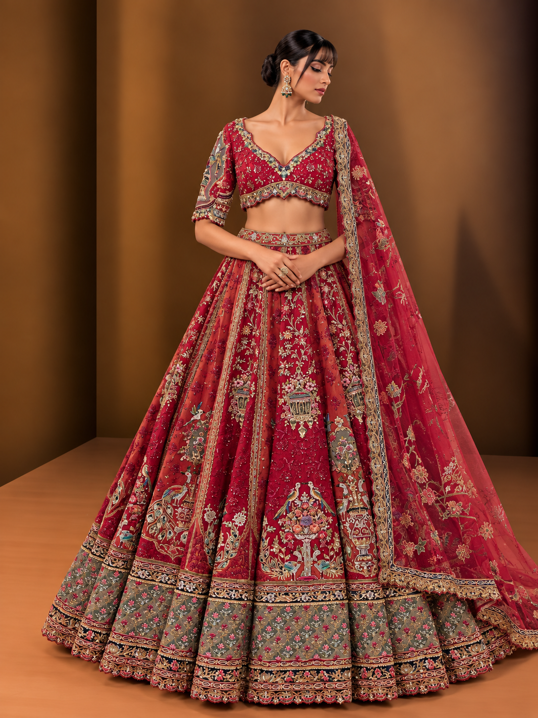 Red Multicolor Embroidered Bridal Lehenga – WellGroomed Designs