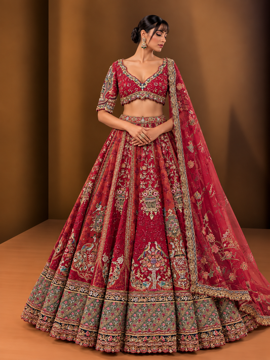 Red Multicolor Embroidered Bridal Lehenga – WellGroomed Designs