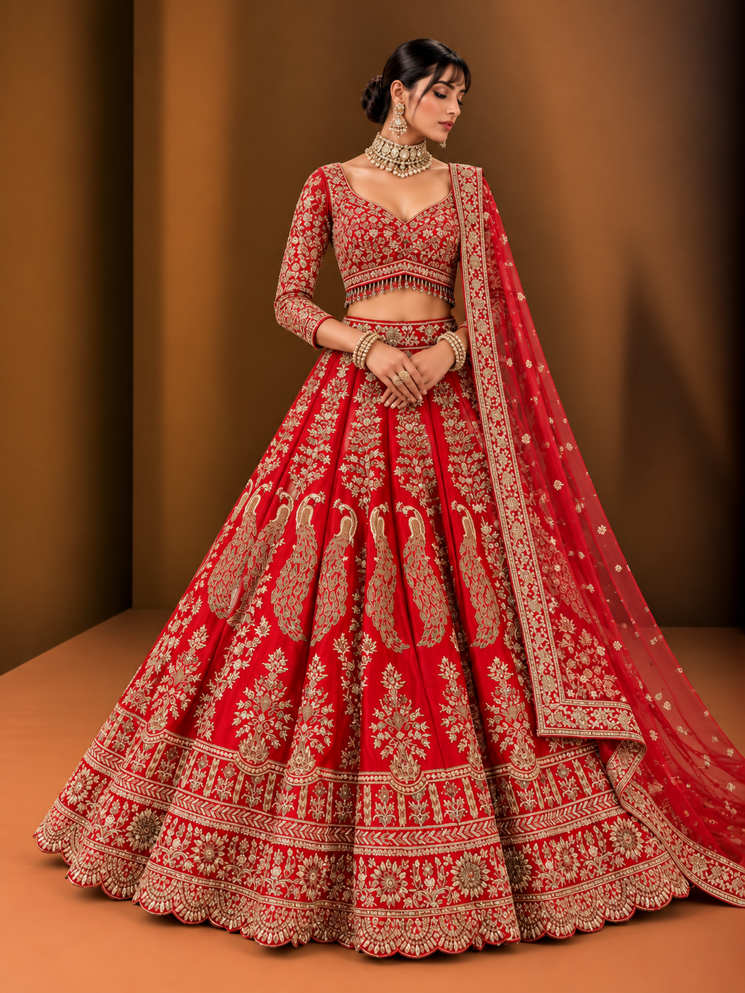 Red Peacock Embroidered Bridal Lehenga – WellGroomed Designs