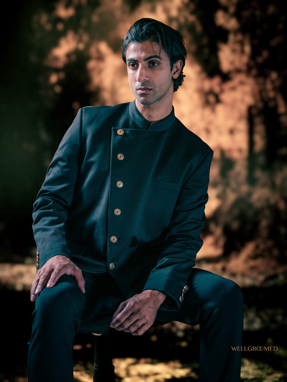 Bottle Green Angrakha suit by WellGroomed