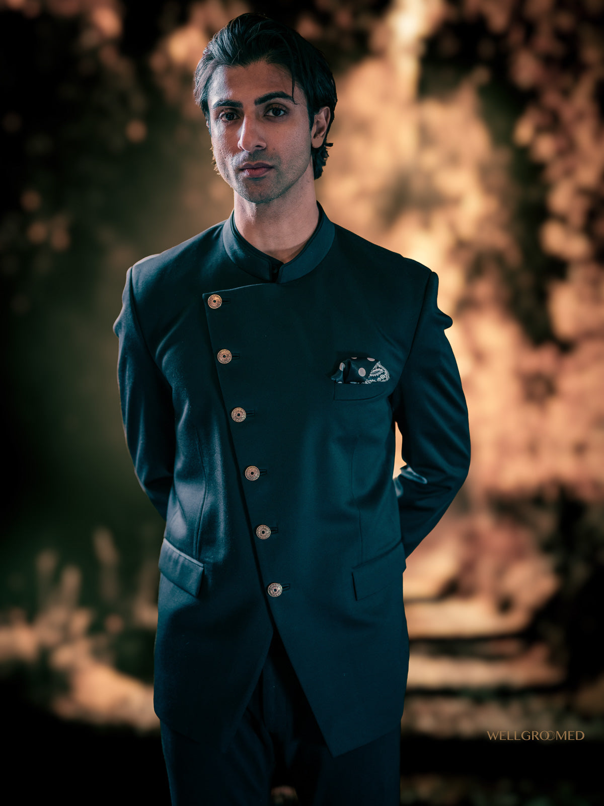 Bottle Green Angrakha suit by WellGroomed