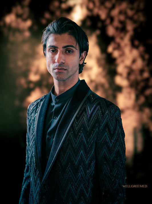 Geometric black embroidered blazer by WellGroomed