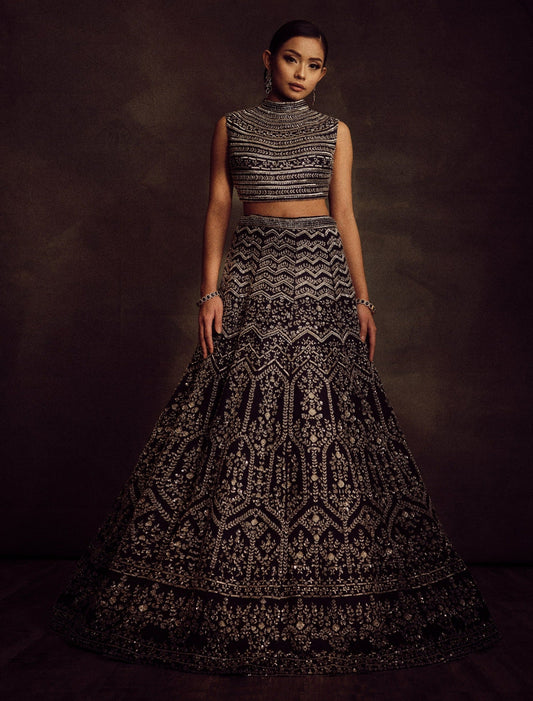 Luna midnight blue reception lehenga by WellGroomed