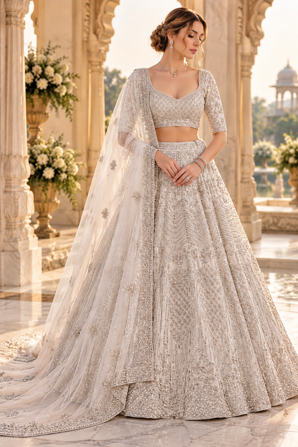 Ivory Silver Embroidered Reception Lehenga