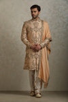 Floral Jaal Embroidered Peach Raw Silk Sherwani